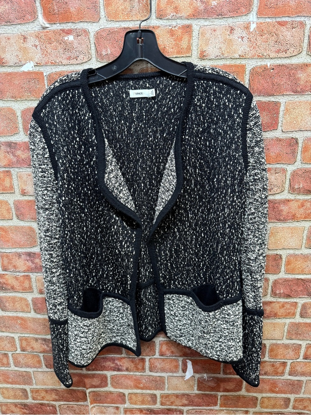 Vince Black & Gray marled boucle open-Front Knit Cardigan
